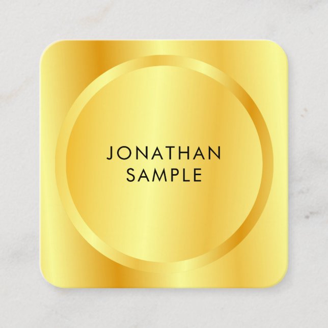 Personalized Modern Template Metallic Gold Look Square Business Card (Front)