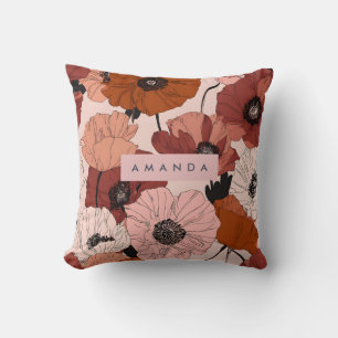 Personalized Modern Terracotta and Blush Floral Throw Pillow