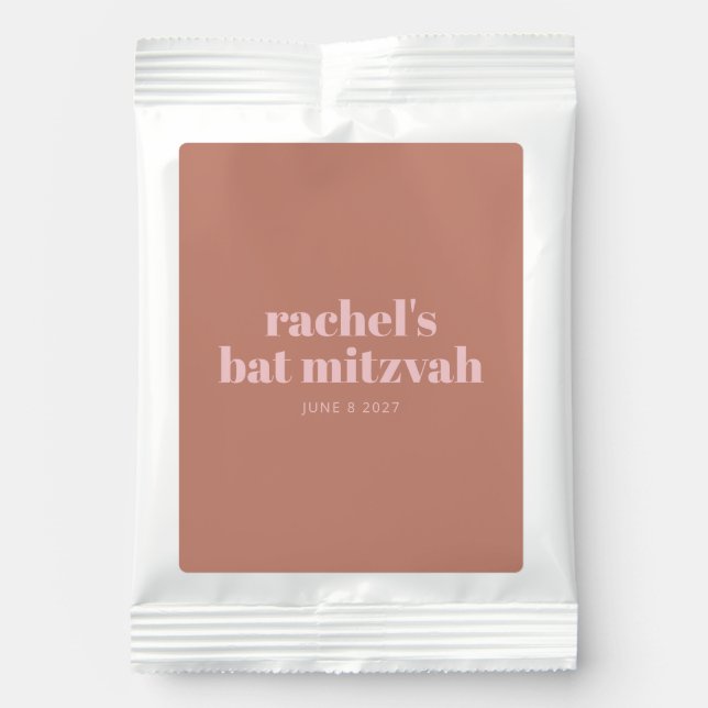 Personalized Modern Terracotta Bat Mitzvah Favor Hot Chocolate Drink Mix (Front)