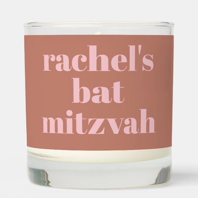 Personalized Modern Terracotta Pink Bat Mitzvah Scented Candle (Front)