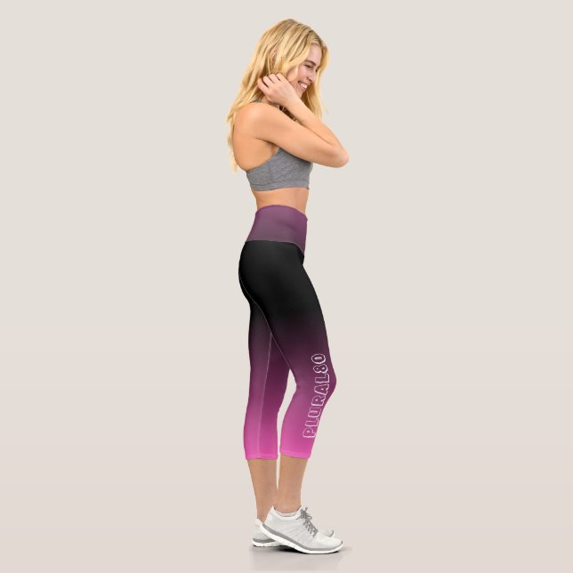 Personalized modern text gradient Black Pink Capri Leggings (Right)