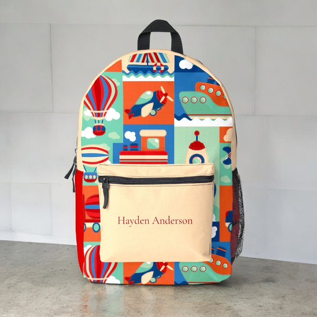 Personalized modern Transport trendy kids   Printed Backpack (personalized boys transport fun school backpack )