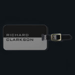 Personalized modern travel luggage tag for men<br><div class="desc">Personalized modern travel luggage tag for men. Sleek elegant typography style. Classy duo tone design with monogrammed name intitial letters. Elegant gift idea for dad,  uncle,  father,  brother,  husband etc. Manly striped design. Masculine black and gray colors. Customizable background color.</div>