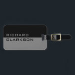 Personalized modern travel luggage tag for men<br><div class="desc">Personalized modern travel luggage tag for men. Sleek elegant typography style. Classy duo tone design with monogrammed name intitial letters. Elegant gift idea for dad,  uncle,  father,  brother,  husband etc. Manly striped design. Masculine black and gray colors. Customizable background color.</div>