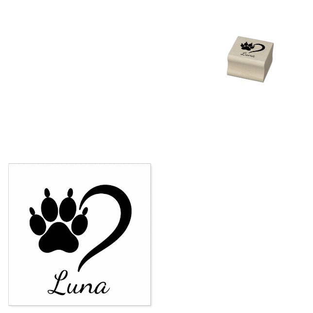 Personalized Modern Trendy Dog Pet Paw Print Cute  Rubber Stamp (Stamped)
