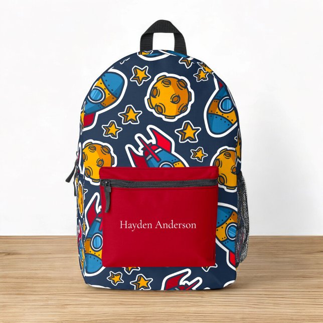 Personalized modern trendy space kids   printed backpack (personalized fun space school backpack )