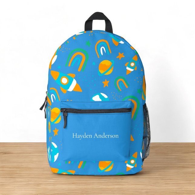 Personalized modern trendy space kids   printed backpack (personalized blue spack kids school backpack)
