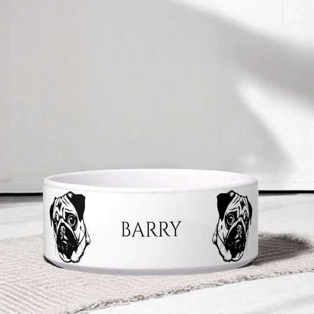 Personalized modern trendy stylish pug dogs  bowl (Creator Uploaded)