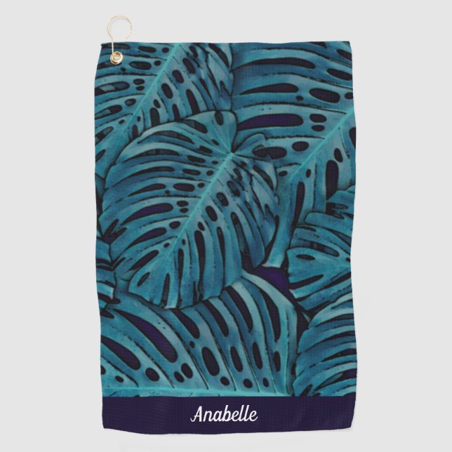 Personalized Modern Turquoise Tropical Theme | Golf Towel (Front)