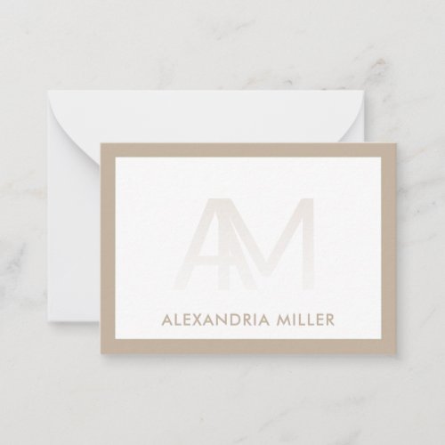 Personalized Modern Two Initial Monogram Beige Note Card