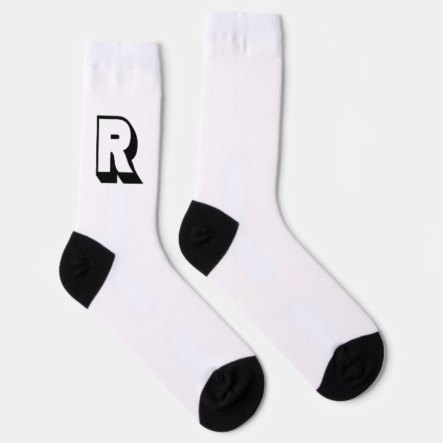 Personalized Modern Typography Black Monogram Socks (Right)