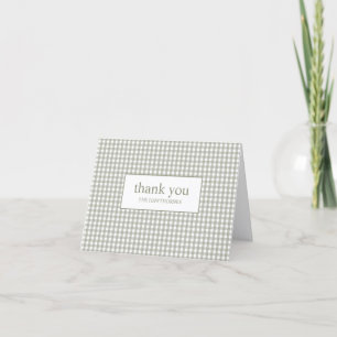 Personalized Modern Typography Green Gingham Thank You Card