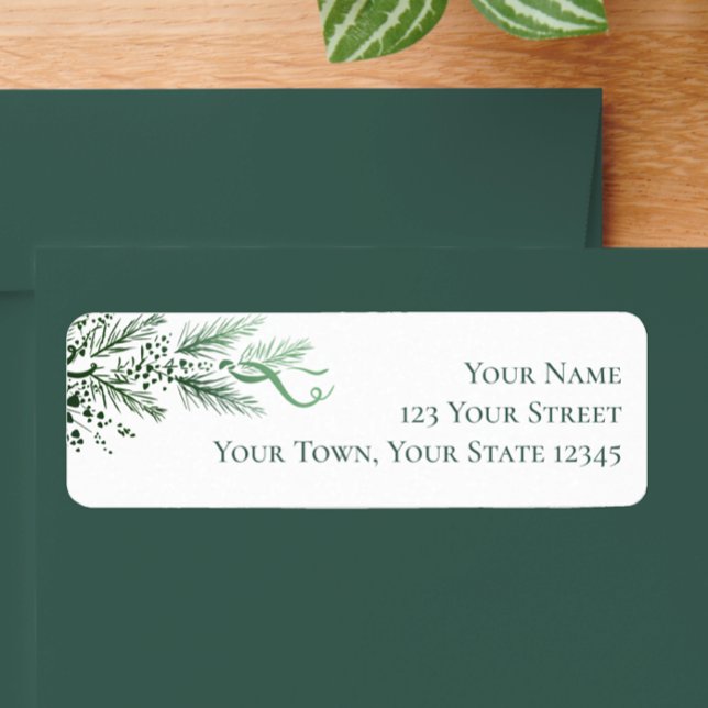 Personalized Modern Unique Greenery Return Address Label (Add a touch of original art work  to your holiday Christmas card envelopes, stylish pine greenery.)