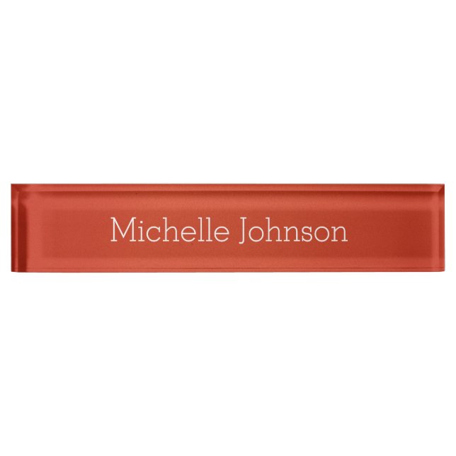 Personalized Modern Vermillion Grainy Texture Desk Name Plate (Front)