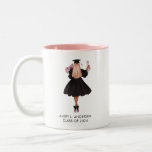 Personalized Modern Watercolor Girl Graduate  Two-Tone Coffee Mug<br><div class="desc">Personalized Modern Watercolor Girl Graduate Two-Toned Coffee Mug - Our unique coffee mug features a lovely graduate in a graduation gown and holding a bouquet of pink roses. Mug is personalized with graduate's name and graduation year. Makes a thoughtful graduation keepsake. A perfectly unique graduation gift.</div>