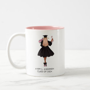 Personalized Modern Watercolor Girl Graduate  Two-Tone Coffee Mug