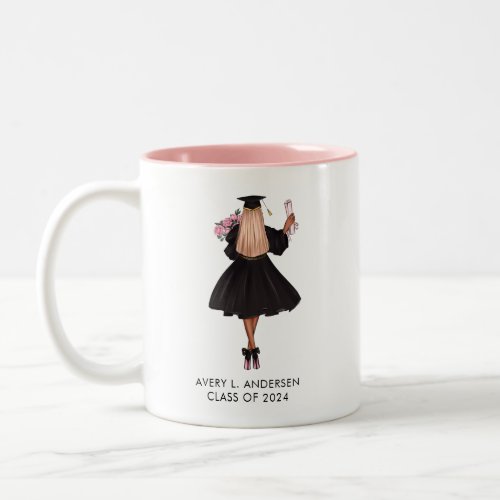 Personalized Modern Watercolor Girl Graduate  Two_Tone Coffee Mug