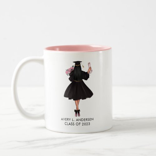 Personalized Modern Watercolor Girl Graduate  Two_Tone Coffee Mug