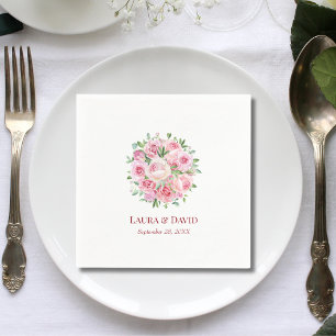 Personalized Modern Watercolor Rose Wedding Paper Napkins