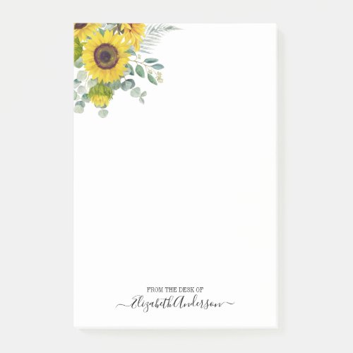 Personalized Modern Watercolor Yellow Sunflower Po Post_it Notes
