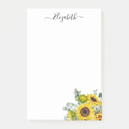 Personalized Modern Watercolor Yellow Sunflower Post_it Notes