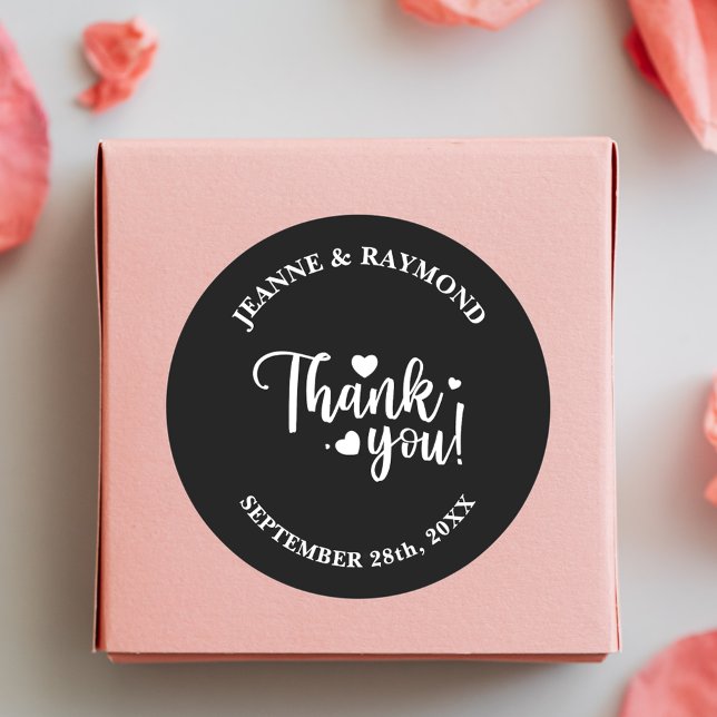 Personalized Modern Wedding Black Script Thank You Classic Round Sticker (Creator Uploaded)