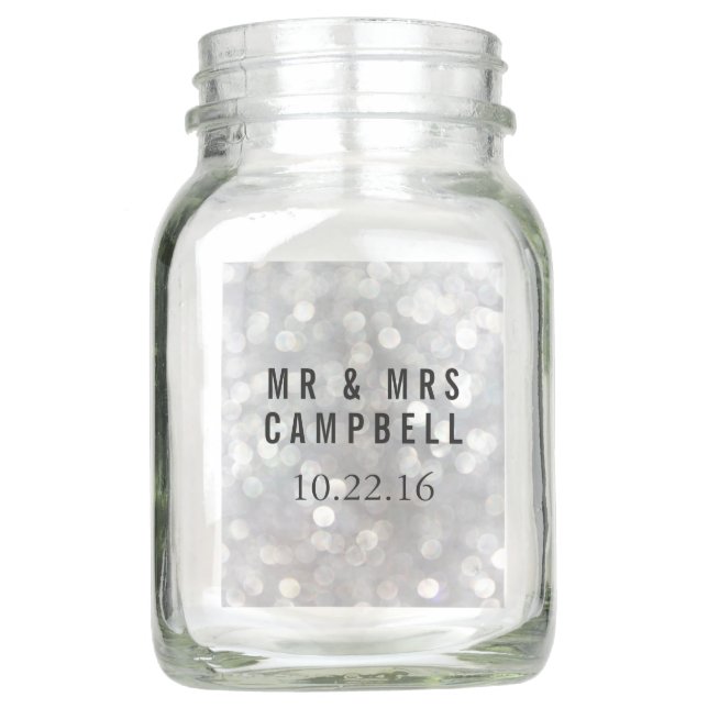 Personalized Modern Wedding Guest Favor Mason Jar (Front)
