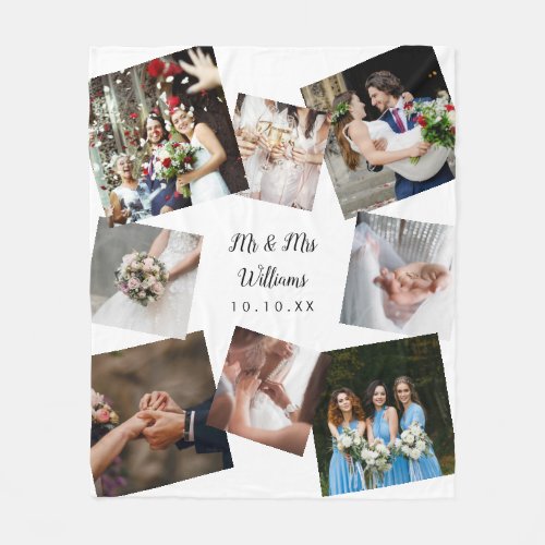 Personalized Modern Wedding Photo Collage Fleece Blanket