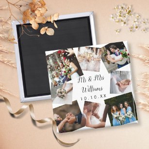 Personalized Modern Wedding Photo Collage Magnet