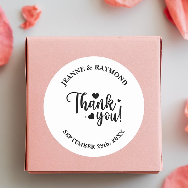 Personalized Modern Wedding White Script Thank You Classic Round Sticker (Creator Uploaded)