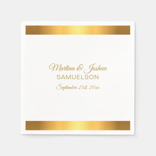 Personalized Modern White Gold Banner Wedding Napkins