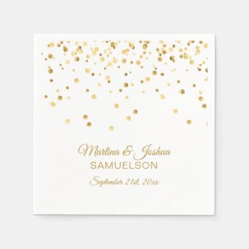 Personalized Modern White Gold Confetti Wedding Napkins by UniqueWeddingShop at Zazzle