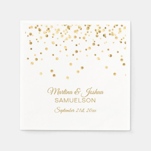 Personalized Modern White Gold Confetti Wedding Napkins