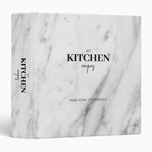 Personalized Modern White Marble Kitchen Recipe 3 Ring Binder