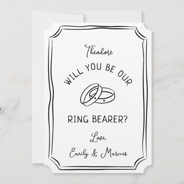Personalized Modern Will You Be My Ring Bearer. Card (Front)
