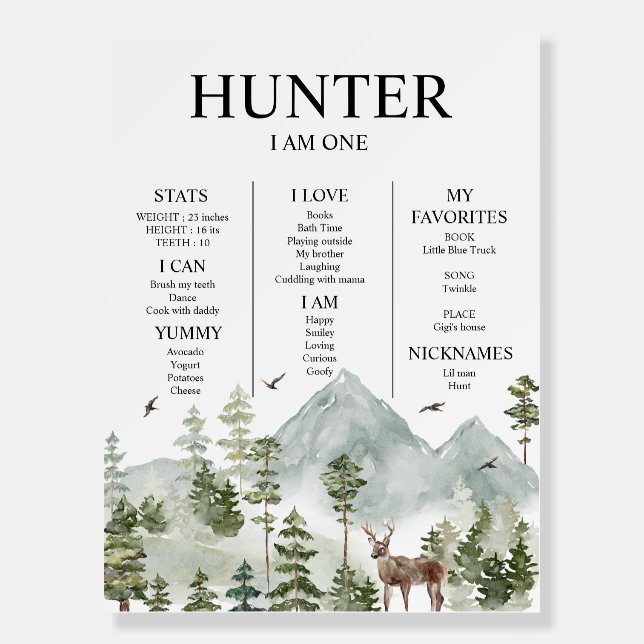 Personalized Modern Winter Forest Deer Baby  Foam Board (Front)