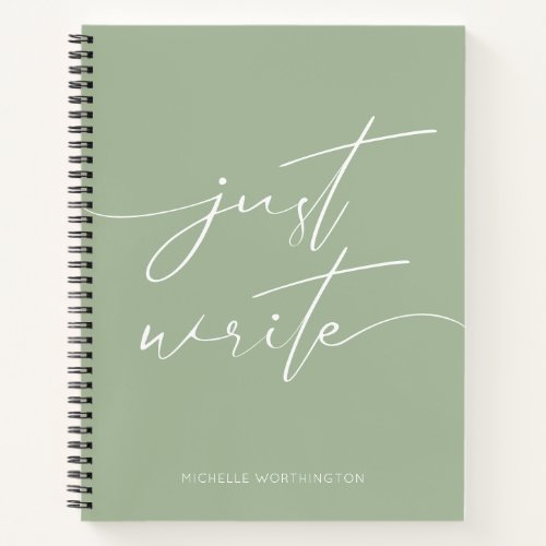 Personalized Modern Writers Journal Sage Notebook