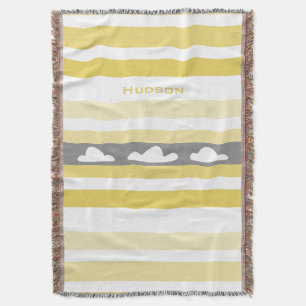 Personalized Modern Yellow Striped Clouds Throw Blanket