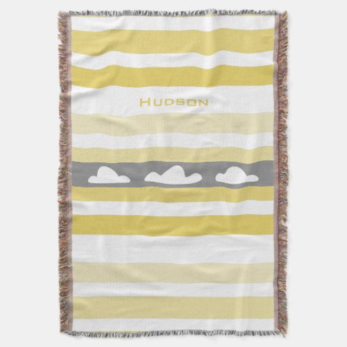 Personalized Modern Yellow Striped Clouds Throw Blanket