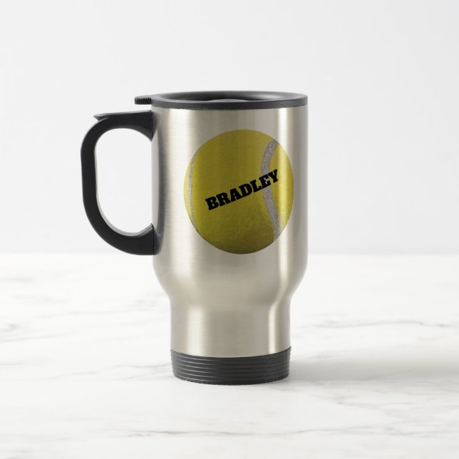 Personalized Modern Yellow Tennis Ball   Travel Mug (Left)