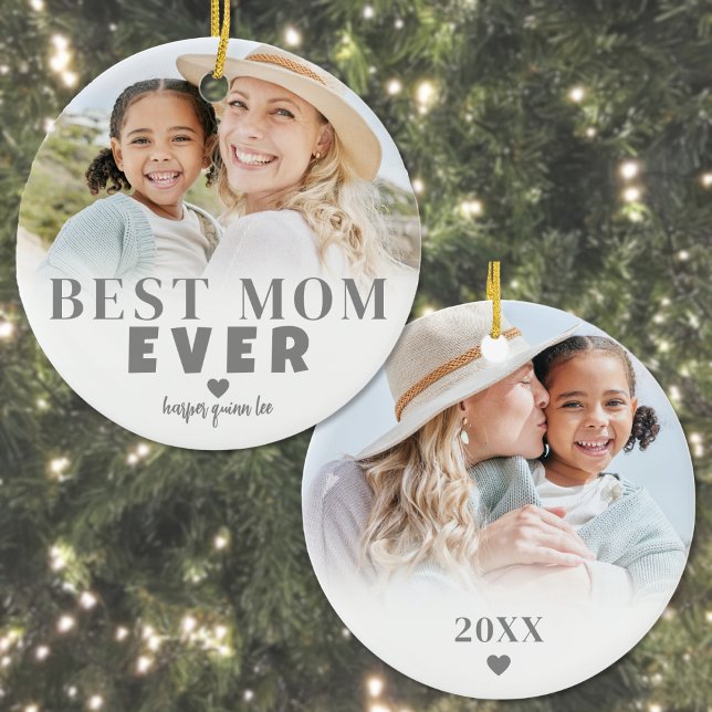 Personalized Mom 2 Photo Christmas Ceramic Ornament (Personalized Best Mom 2 Photo Christmas Ceramic Ornament)