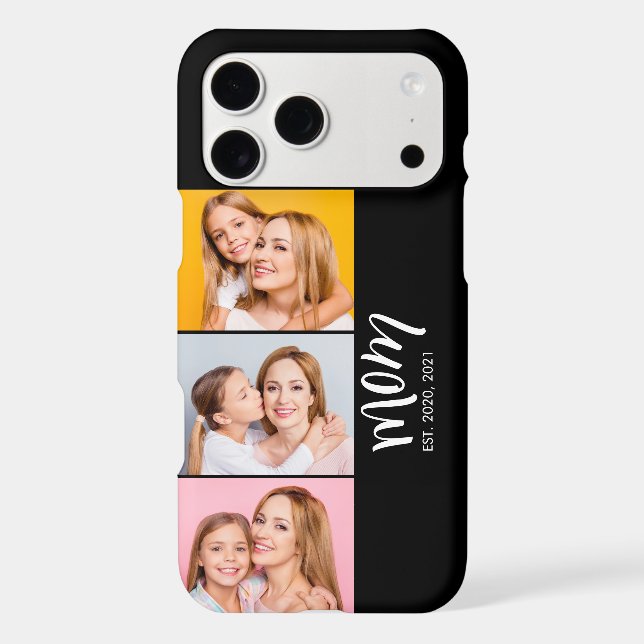 Personalized Mom 3 Photo Year Established Modern iPhone Case (Back)