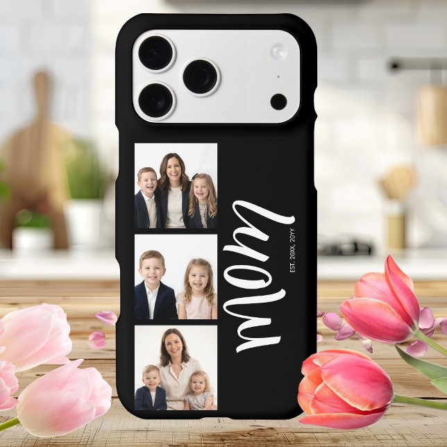 Personalized Mom 3 Photo Year Established Modern iPhone Case (Creator Uploaded)