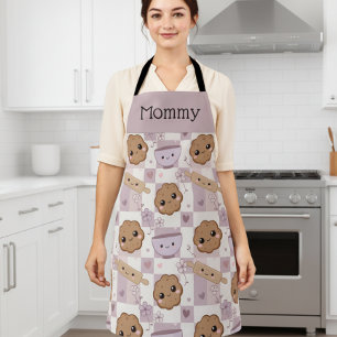 Personalized Mom Apron Kawaii Cookie Gingham Bake