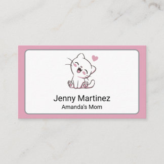 Personalized Mom Contact Card with Cute White Cat 