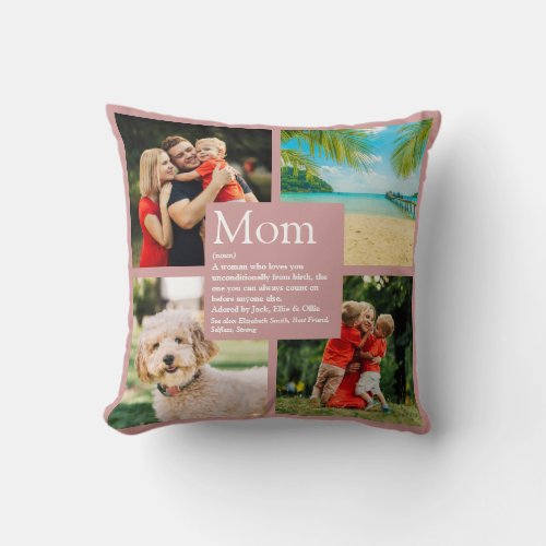 Personalized Mom Definition 4 Photo Blush Pink Throw Pillow