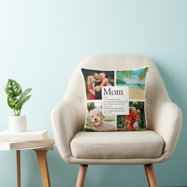Personalized Mom Definition 4 Photo Collage Throw Pillow (Chair)