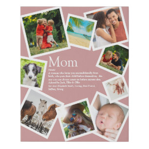 Personalized Mom Definition 9 Photo Blush Pink Faux Canvas Print