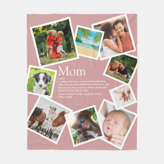 Personalized Mom Definition 9 Photo Blush Pink Fleece Blanket (Front)