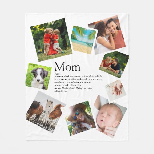 Personalized Mom Definition 9 Photo Collage Fleece Blanket